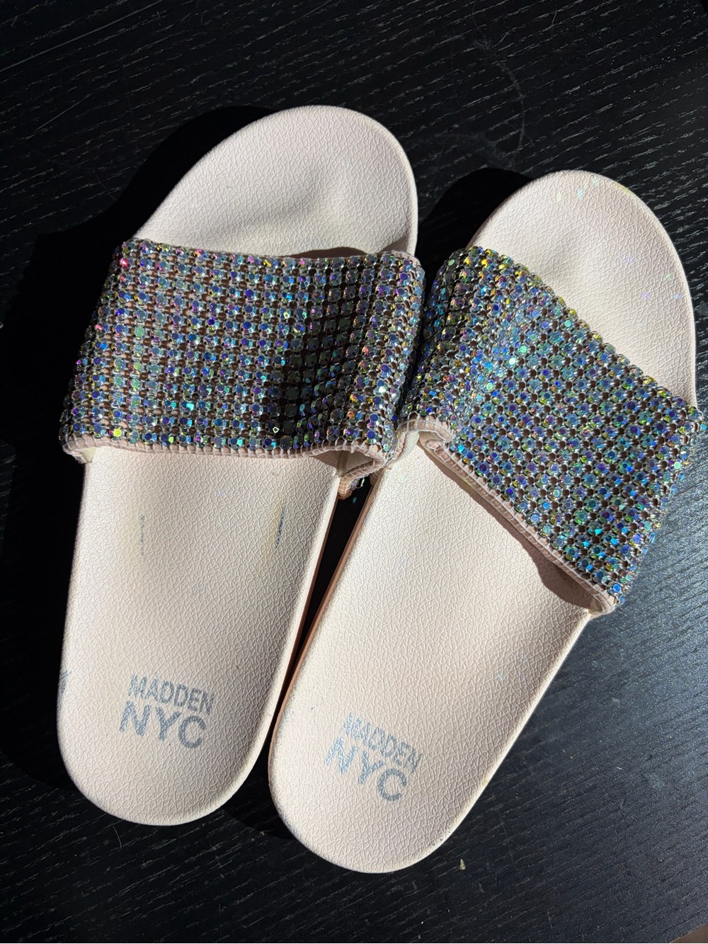 Steve Madden Blush Slide Sandals with Iridescent Crystal Straps - Picture 7 of 7